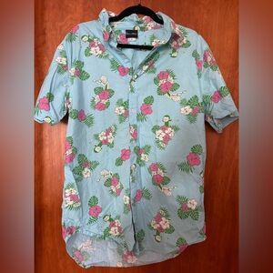 Rick and Morty Men’s Floral Print Hawaiian Print, Size Large